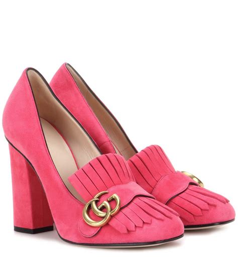 gucci marmont shoes pink|Gucci Marmont fringe heels.